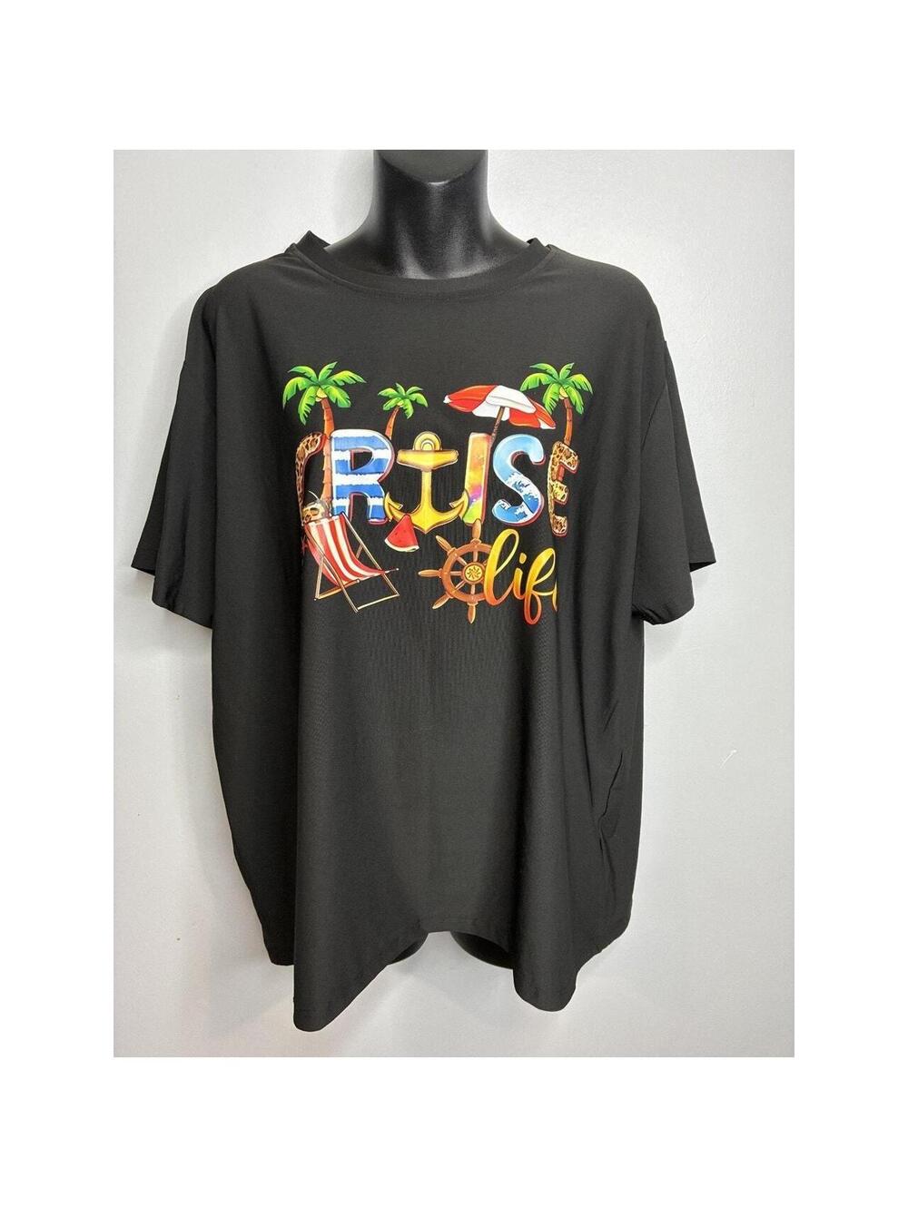 Cruise Life Graphic Black T-Shirt with Beach Theme Women's 2X